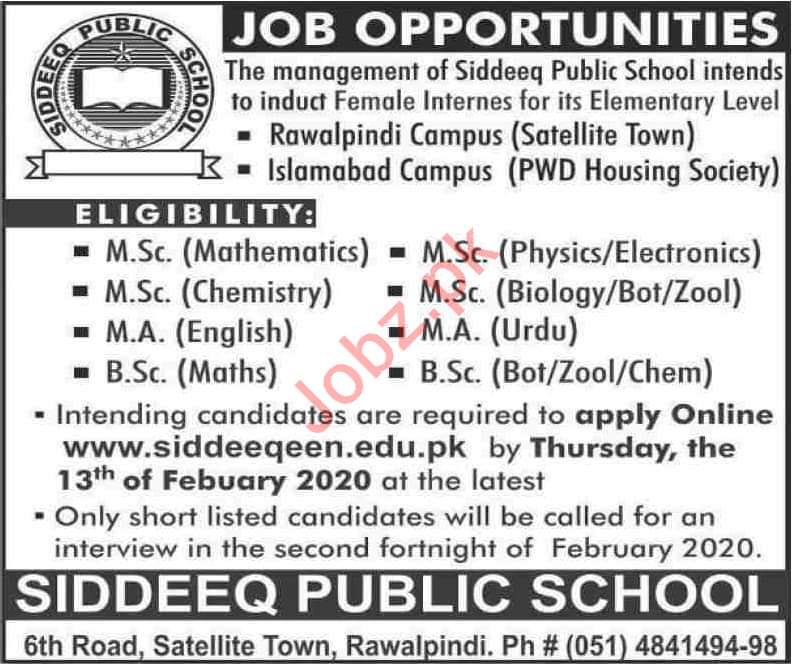 Siddique public school rawalpindi jobs 2013