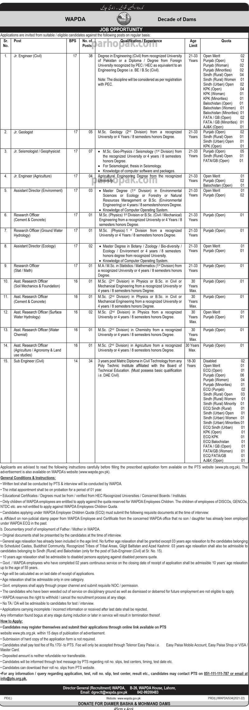 Advertisement of Wapda Jobs July 2022 at Water and Power Development Authority