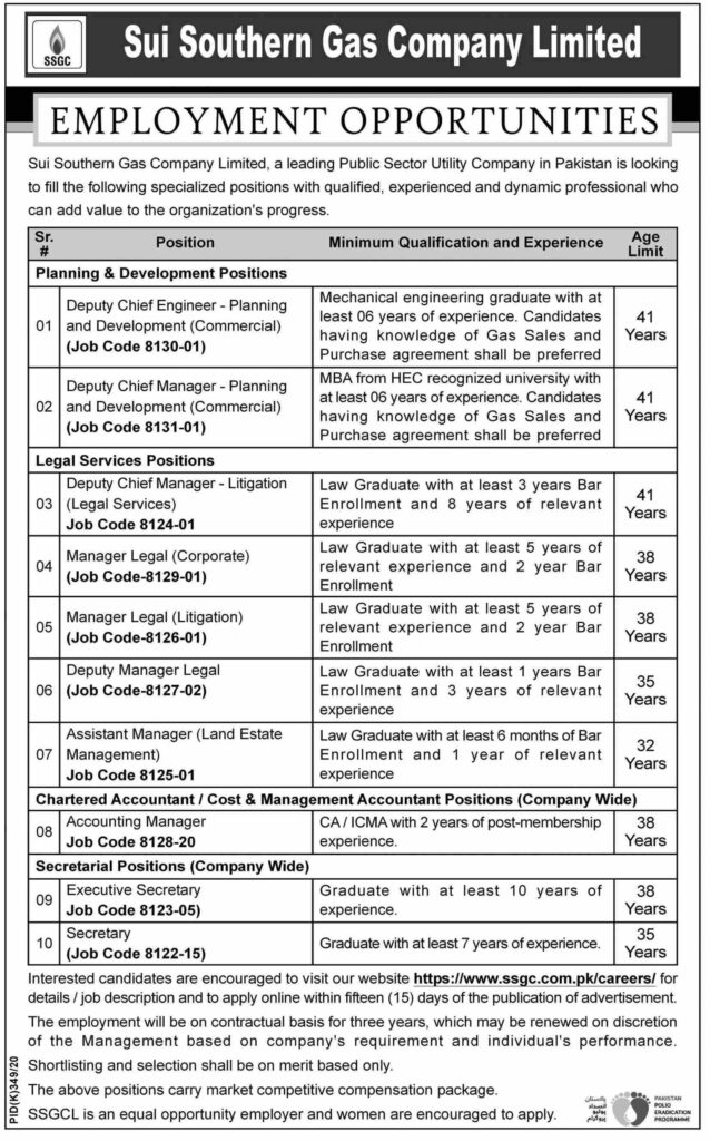 Sui Southern Gas Company Limited SSGC New Jobs 2022 Apply Online