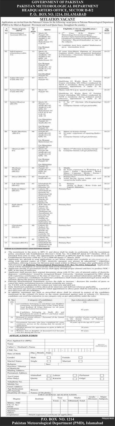 Pakistan Meteorological Department PMD Islamabad Jobs 2022 All Pakistan Jobs