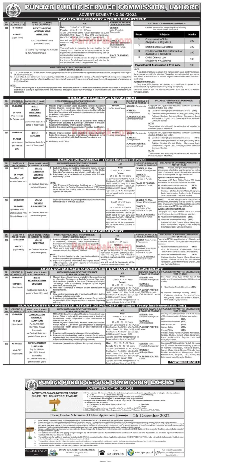 PPSC Ad 30/2022