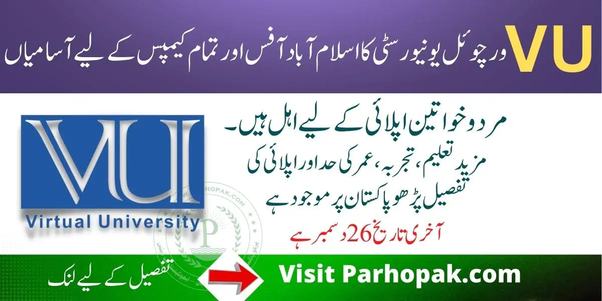 Virtual University VU Jobs 2022 for Head Office Islamabad and Campuses