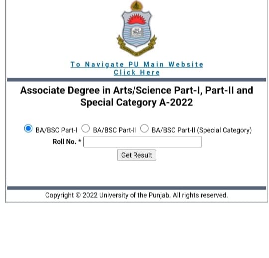 Punjab University PU BA BSc ADP Result 2022 for Part 2
