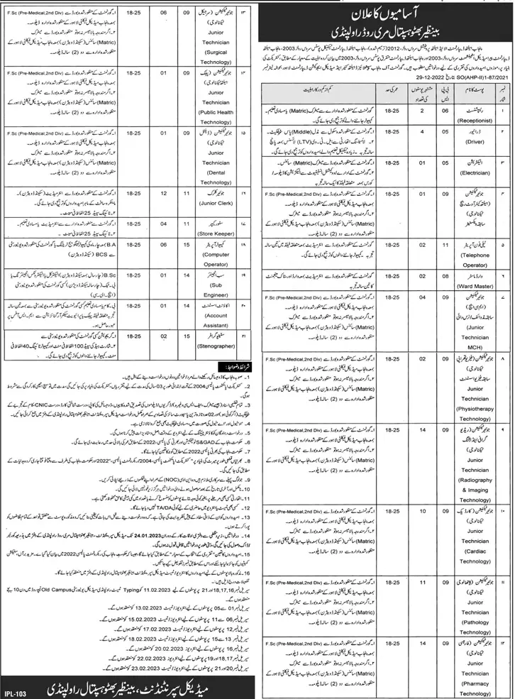Benazir Bhutto Hospital Jobs In Rawalpindi 2023