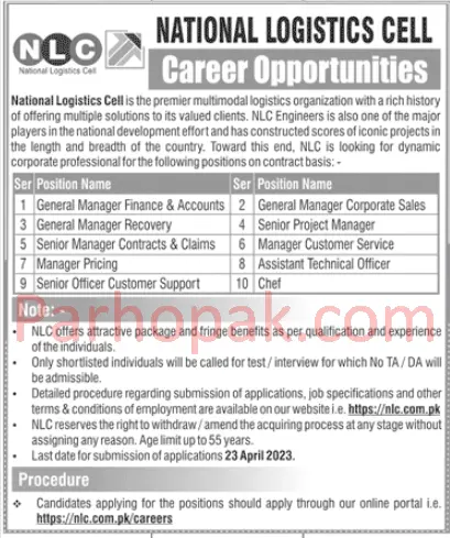 National Logistics Cell NLC Careers Opportunities 2023 Apply Online