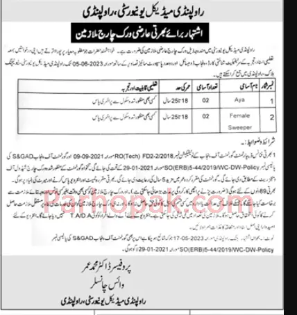 Rawalpindi Medical University RMU Latest Jobs 2023