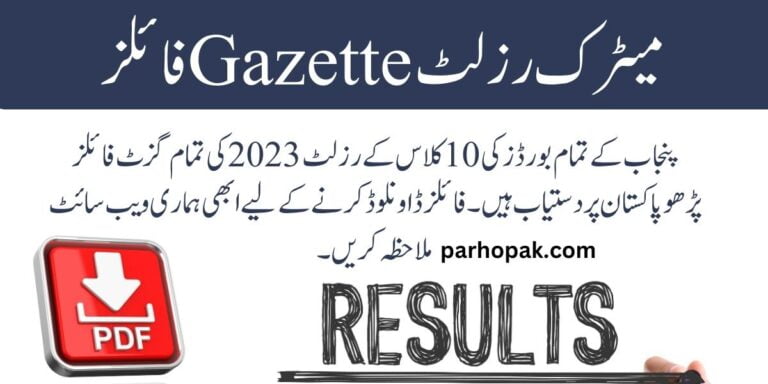 Download Gazette Matric Result 2023 PDF – All Punjab BISE Boards