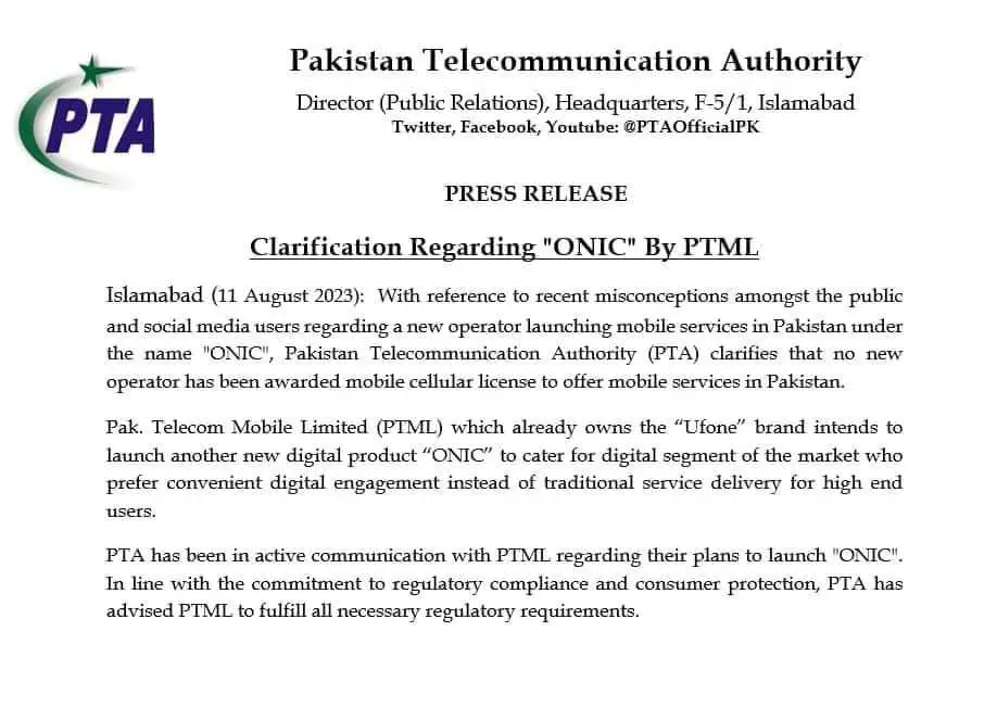 ONIC PTA clarification