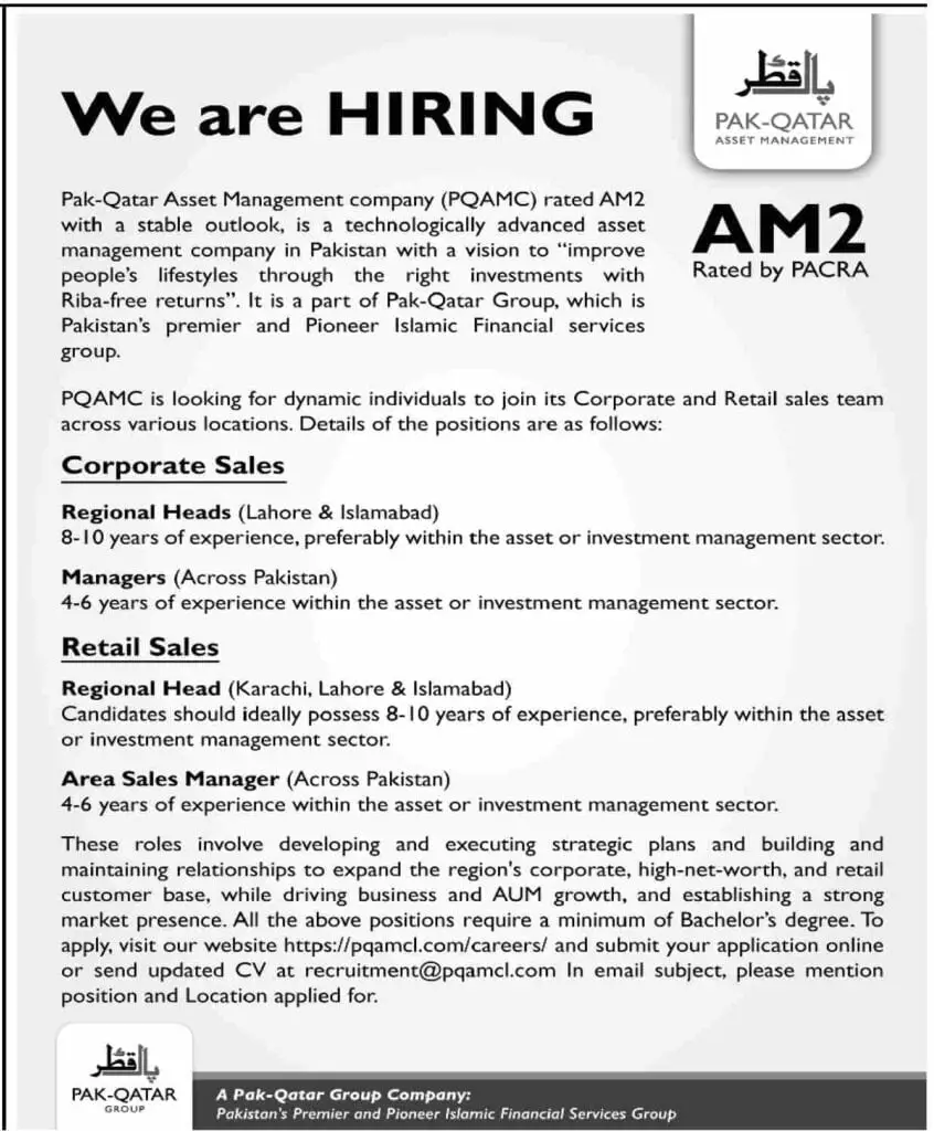 Pak Qatar Asset Management Company PQAMC Jobs 2023