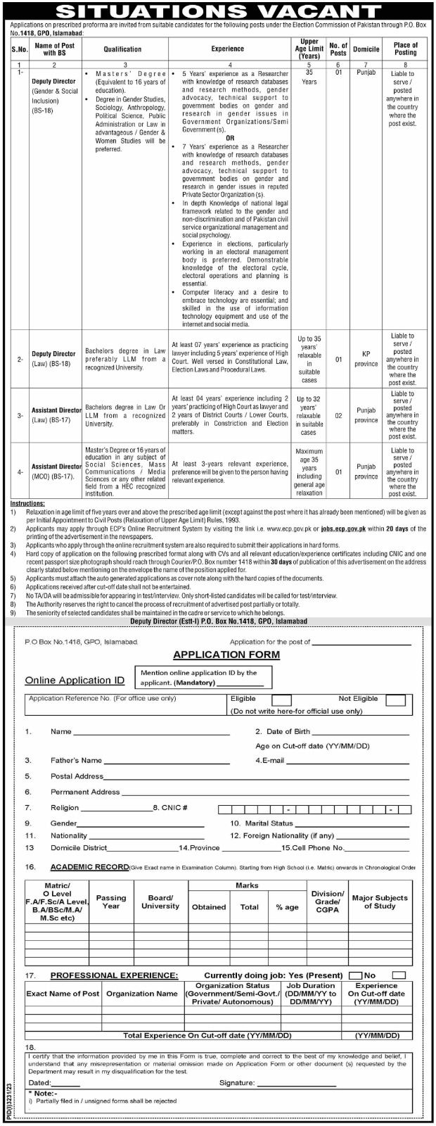 Election Commission of Pakistan ECP December Jobs 2023
