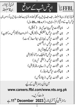 Fauji Fertilizer FFBL Apprenticeship Program 2023