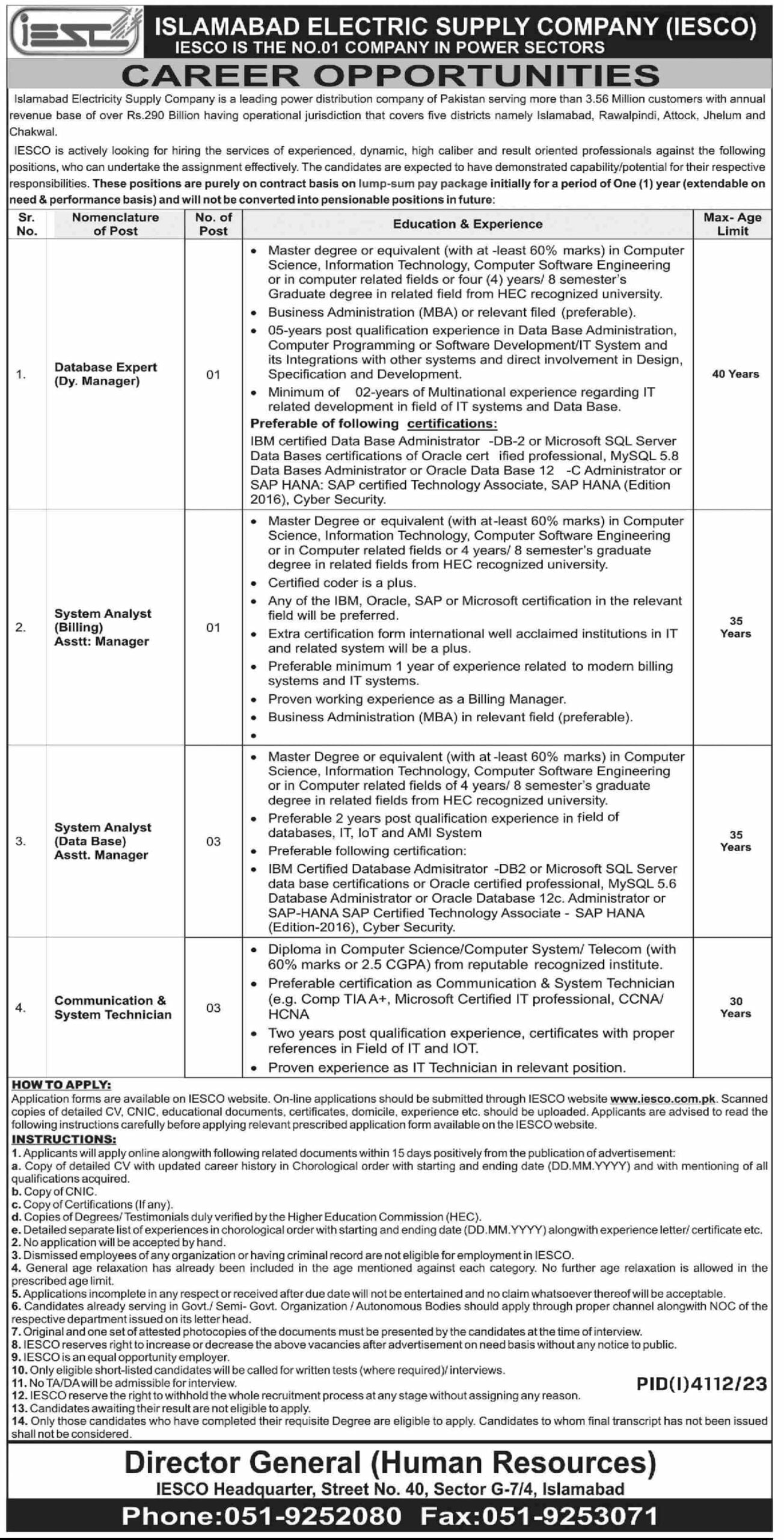 Islamabad Electric Supply Company IESCO Jobs 2024 Apply Online