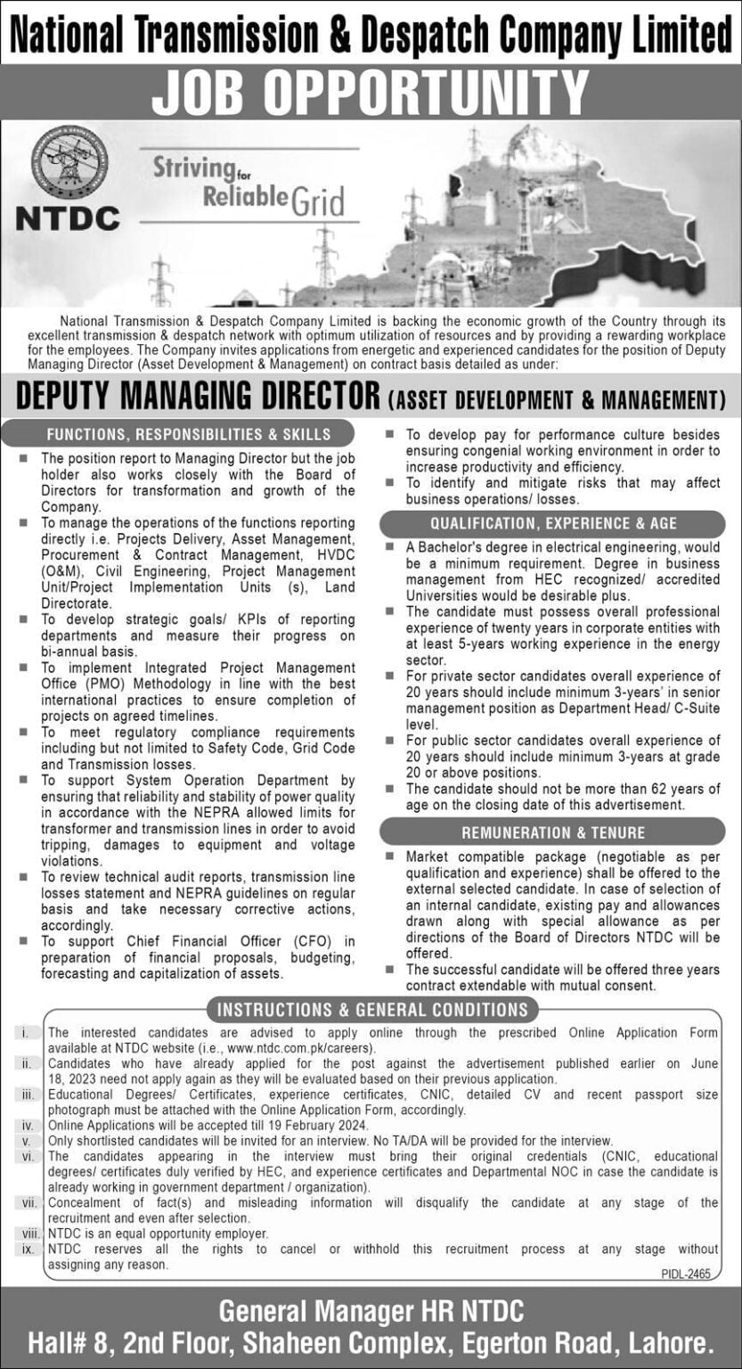 National Transmission and Despatch Company Limited NTDC Jobs 2024